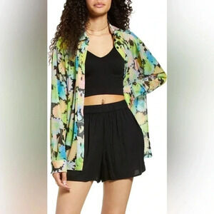 ✨NWT BP. Neon Floral Mesh Blouse Pride Gender Inclusive Button Up SMALL